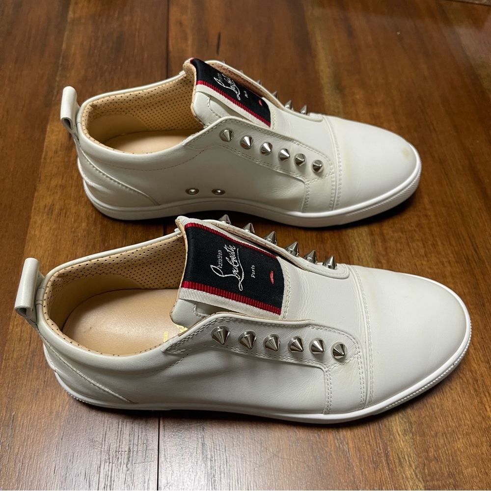 Christian Louboutin White Spiked Sneakers - Picture 2 of 9